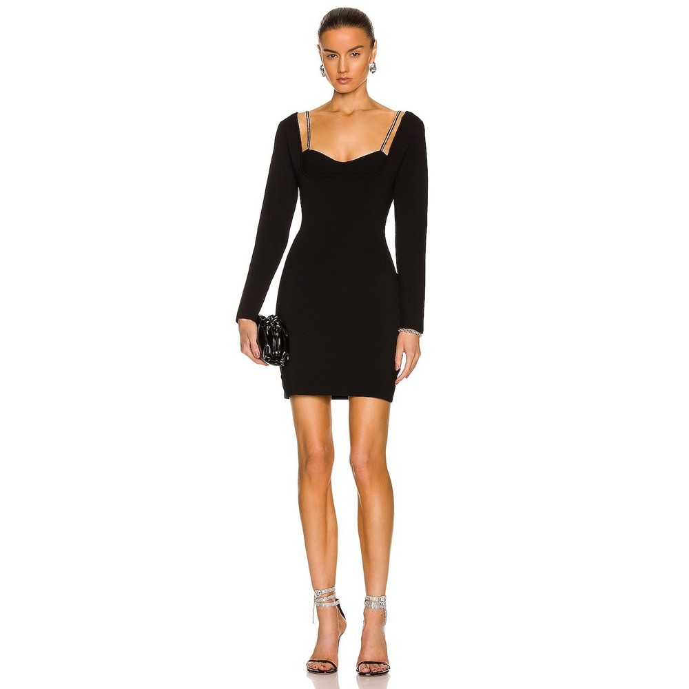 NEW NICHOLAS Viviana Dress in Black long sleeve mini ribbed sweater